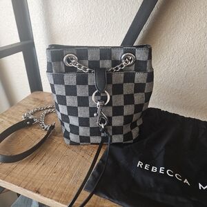 Rebecca Minkoff Black & Gray Checkered Mini Bucket Bag